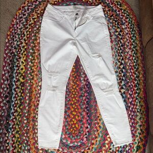 Rewash White Ankle Cropped Distressed Jeans